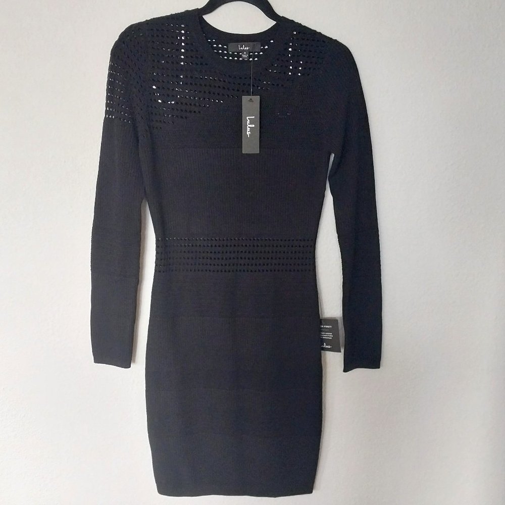 Lulus Sheer Expressions Black Long Sleeve Bodycon Mini Dress NWT